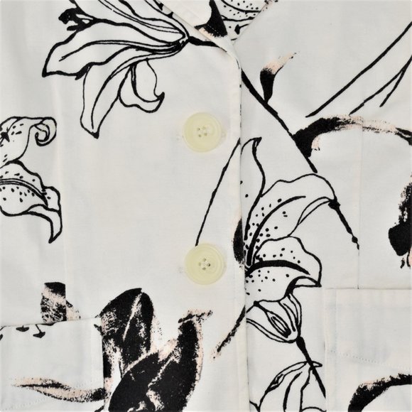 Alanni Lily Floral Stretchy Womens Blaser Jacket Two Button Front Black White 4 - Picture 5 of 15